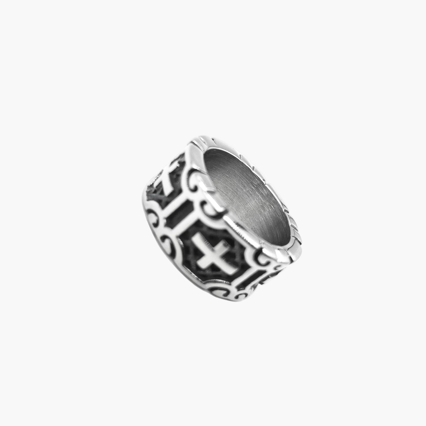 Tilted view of sacred cross ring 