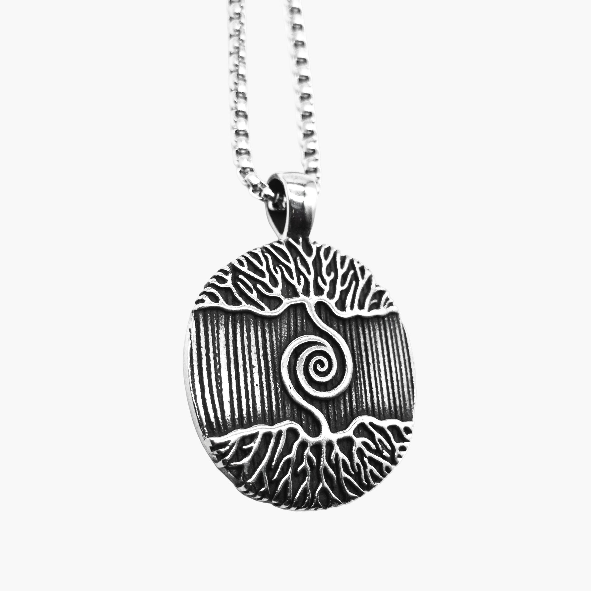 Yggdrasil branch detail on Sacred Tree stainless steel pendant