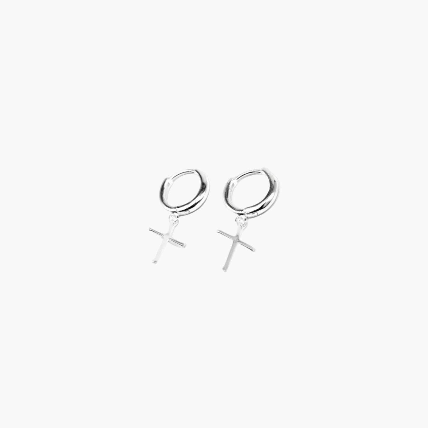Silver cross hoop earrings with sculpted cross detail by HOUSE OF ROK
