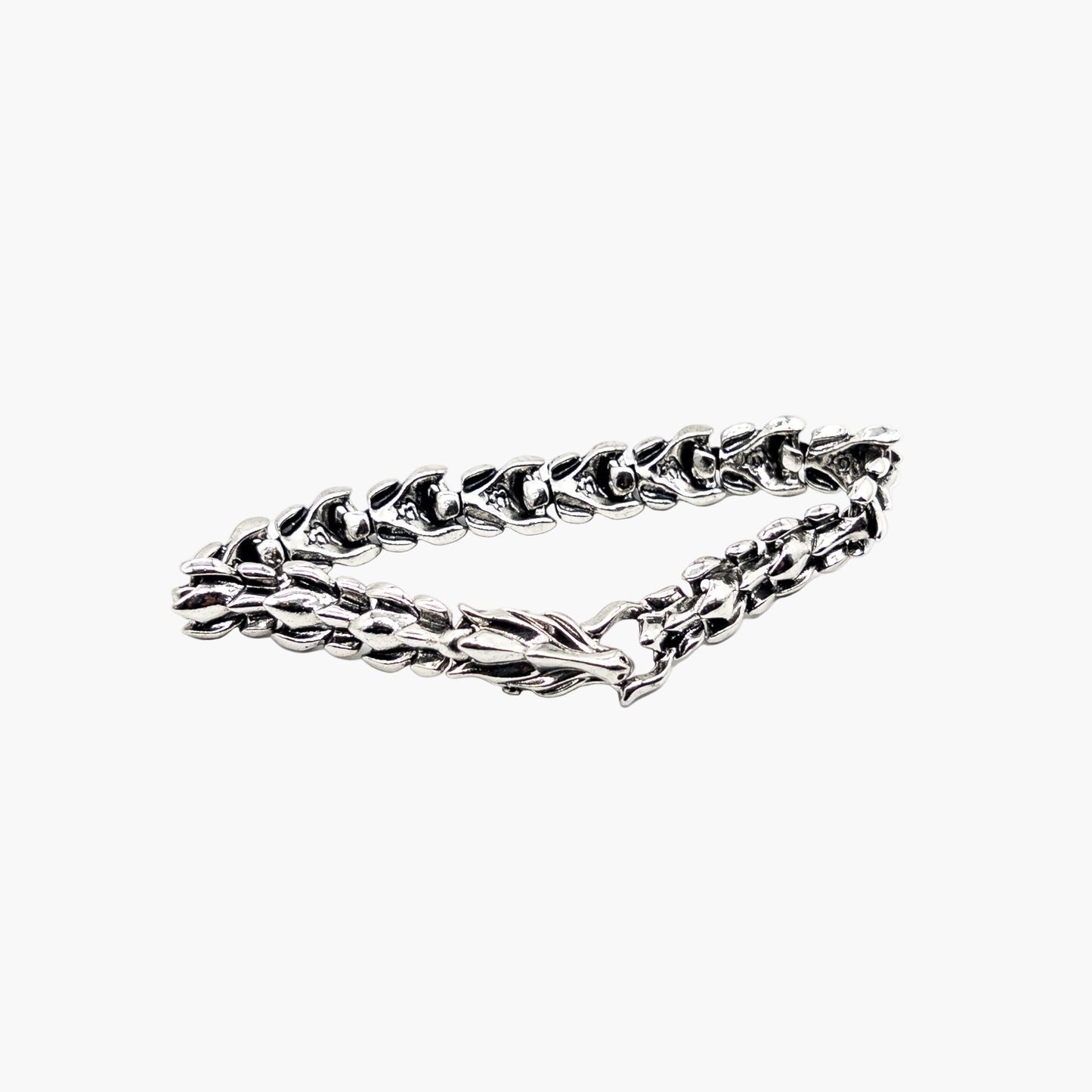 left angle view of Silver Serpent handcrafted bracelet