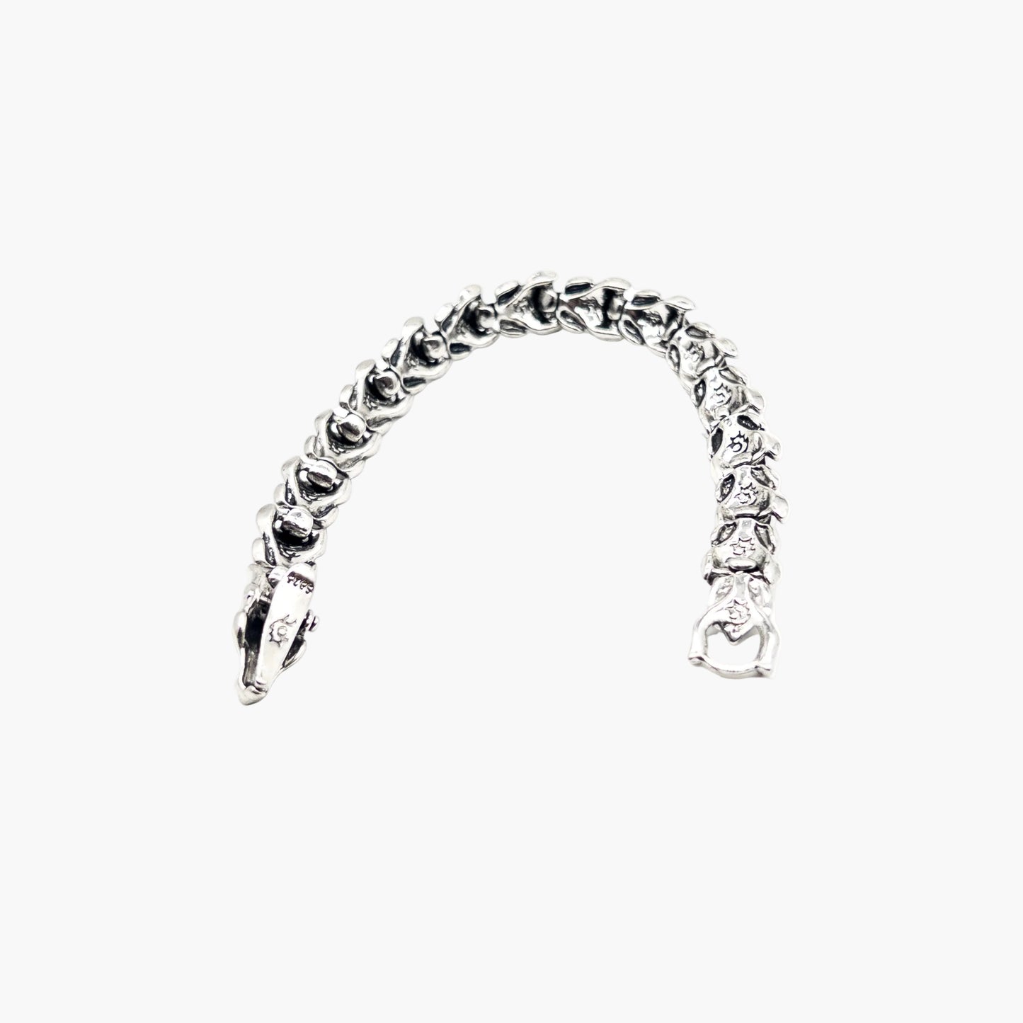 serpent head detail on Silver Serpent stainless steel bracelet upside down