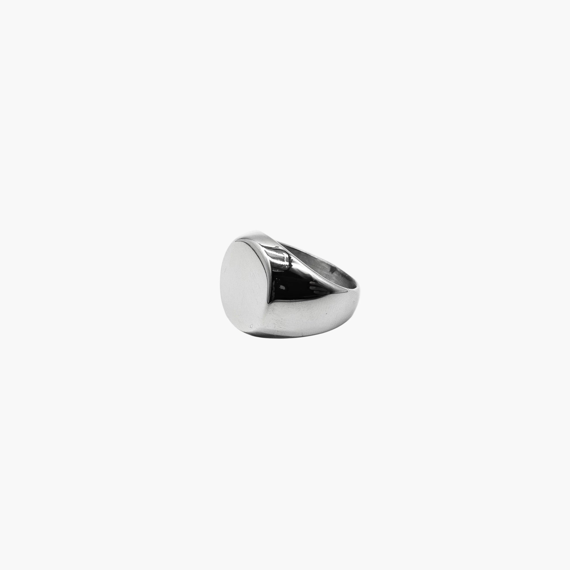 angled view of silversmith stainless steel ring