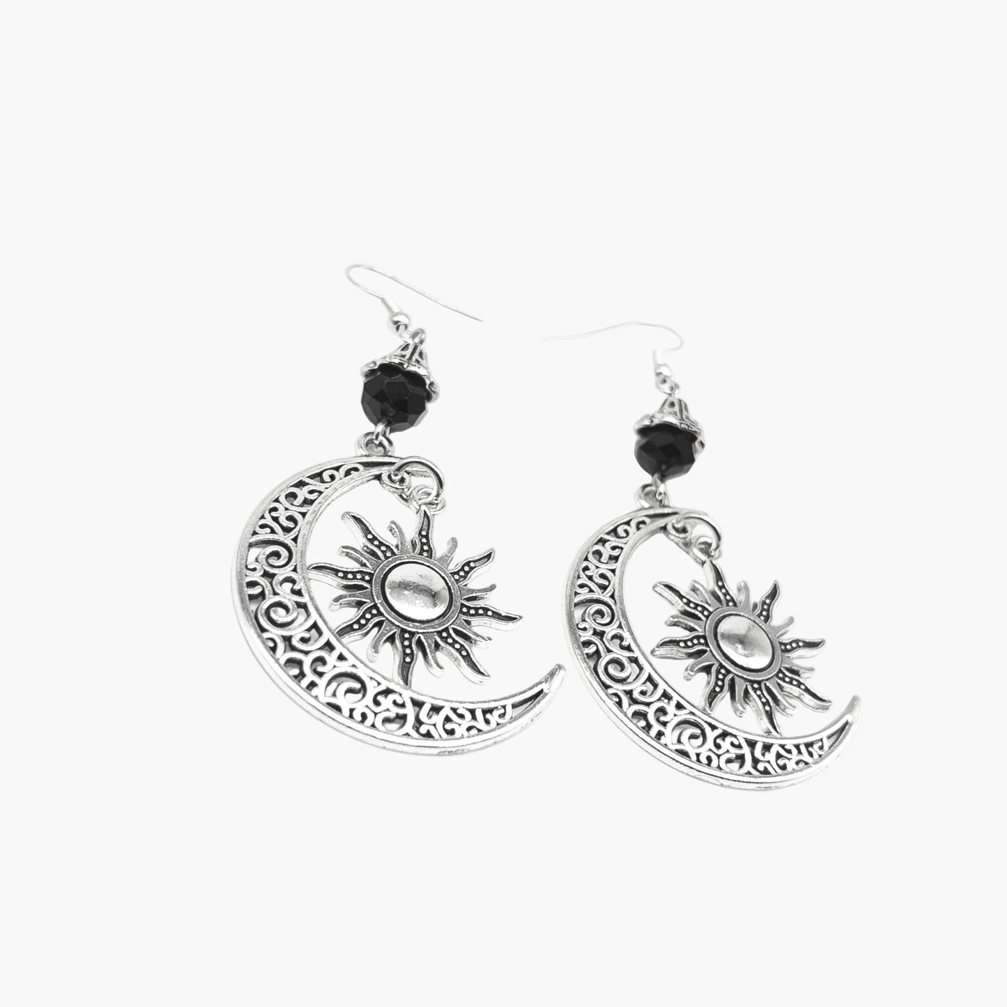 sun and moon detail on Sól Norse stainless steel dangle earrings