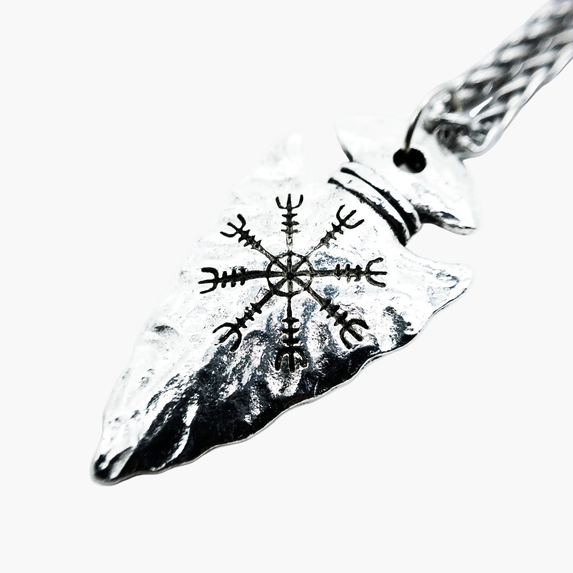 left side angled view of Stonerock Vegvisir stone pendant necklace