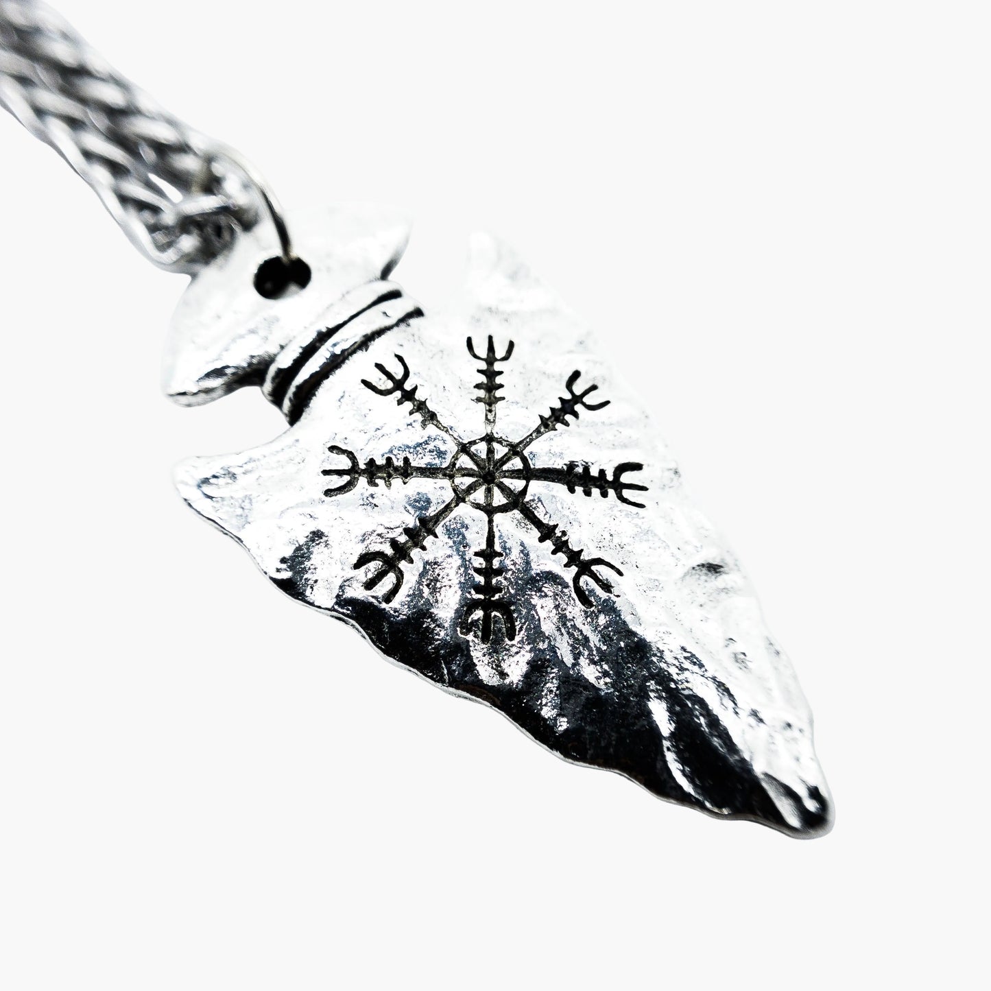 right side angled view of Stonerock Vegvisir stone pendant necklace
