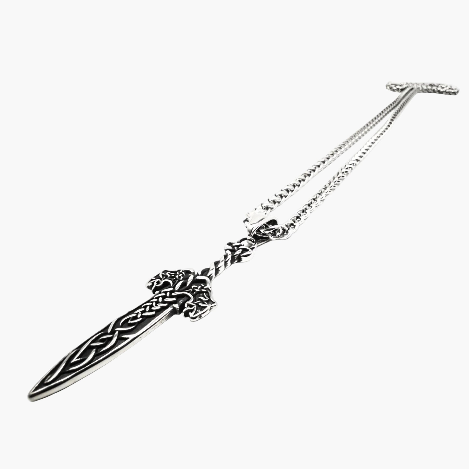 intricate pattern work detail on Sword of God stainless steel pendant