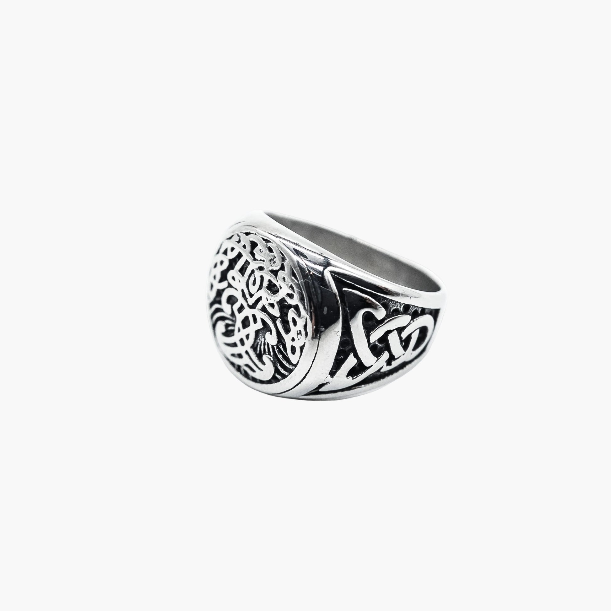 right side view of Tree of Life Norse stainless steel ring