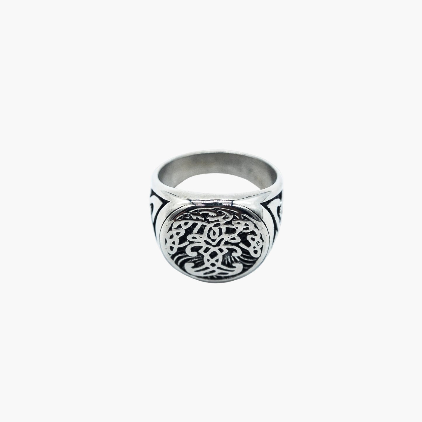 top down view of Tree of Life Norse stainless steel ring