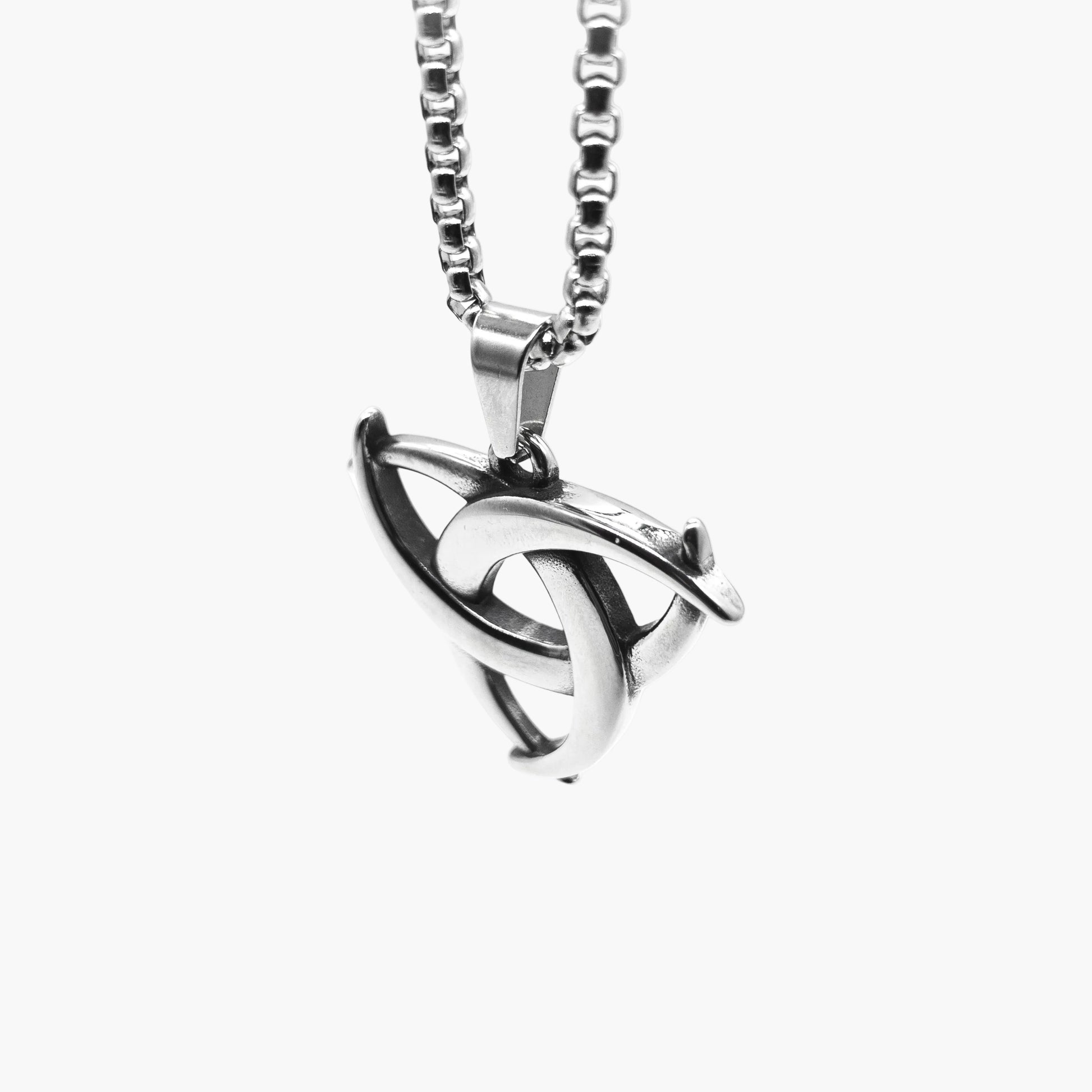 triquetra knotwork detail on Trinity Knot stainless steel pendant