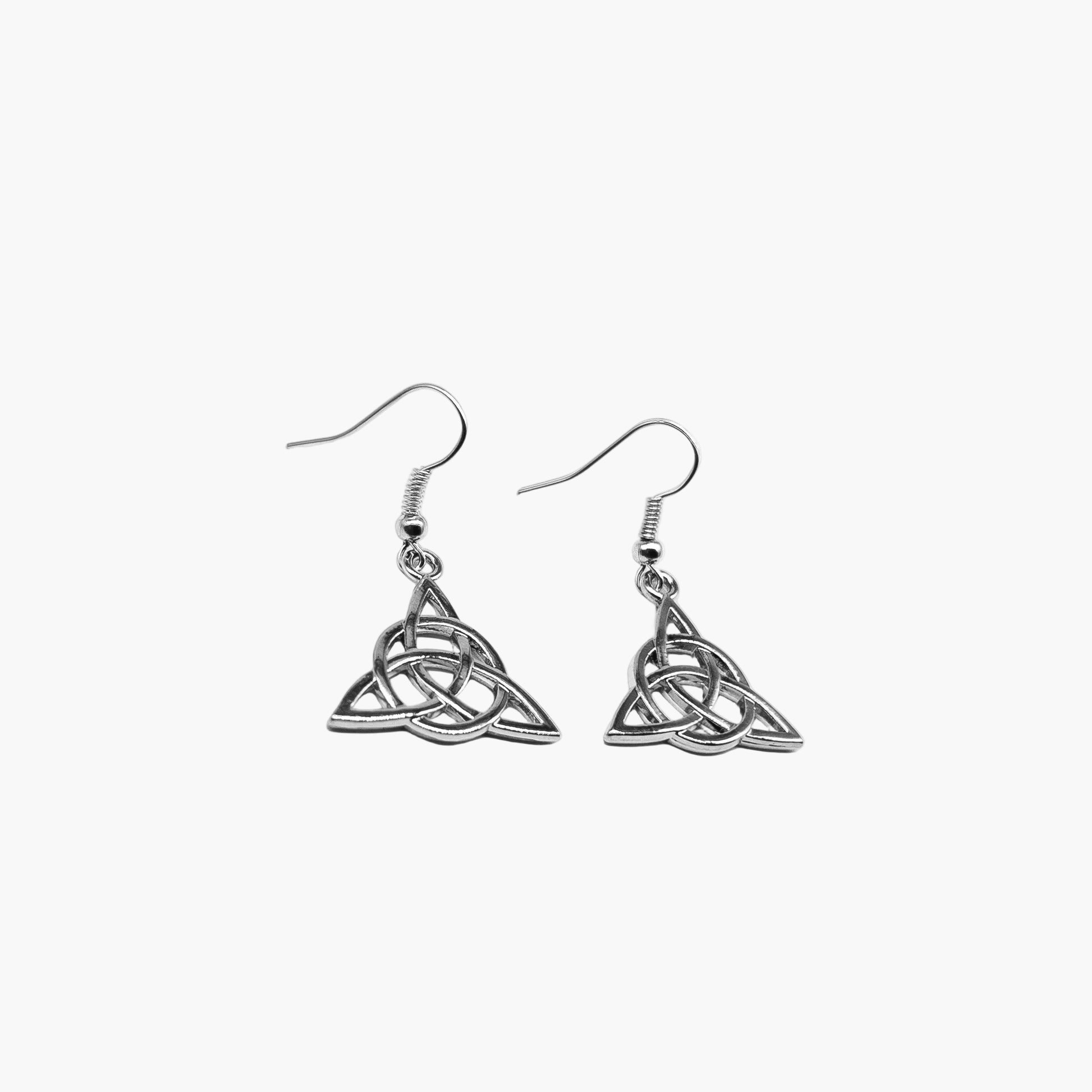 Celtic triquetra engraving detail on Trinity Knots stainless steel earrings