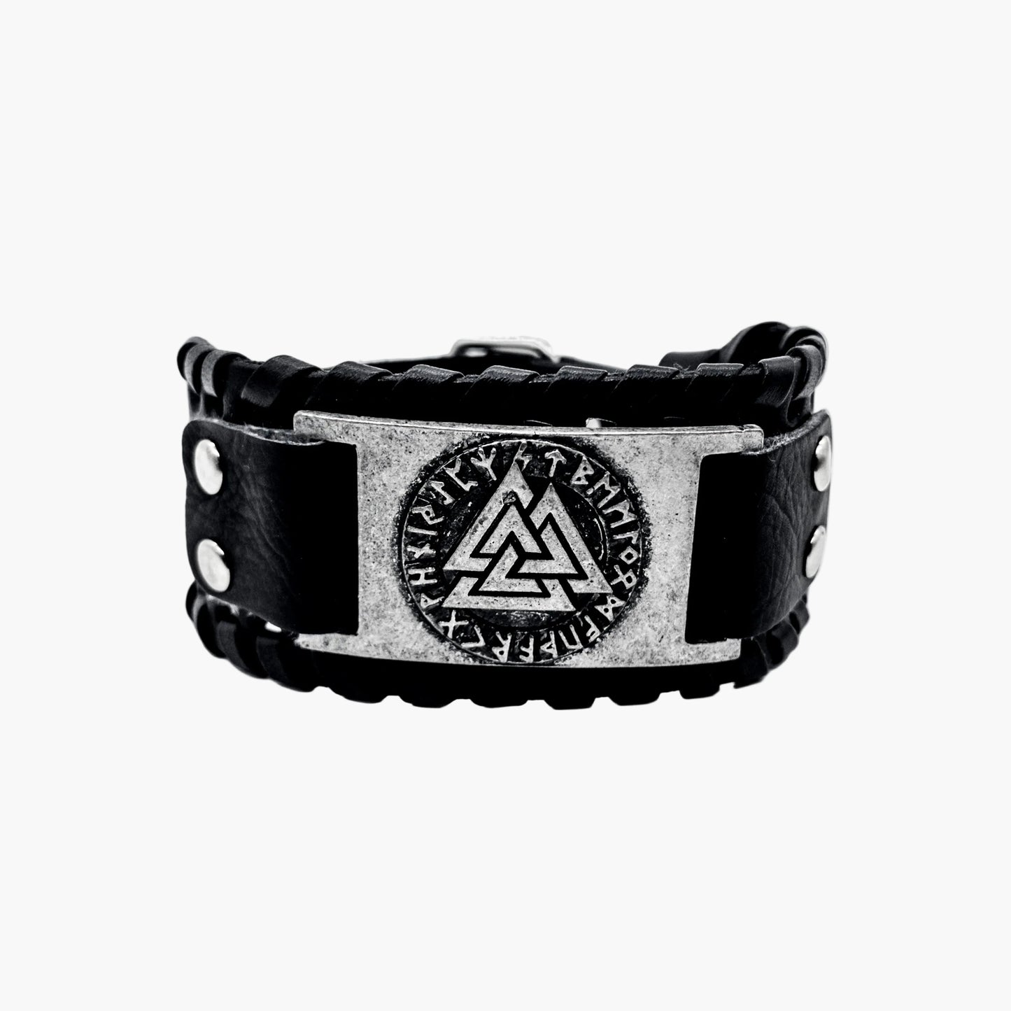 HOUSE OF ROK Valknut Silver Plated Leather Cuff Bracelet