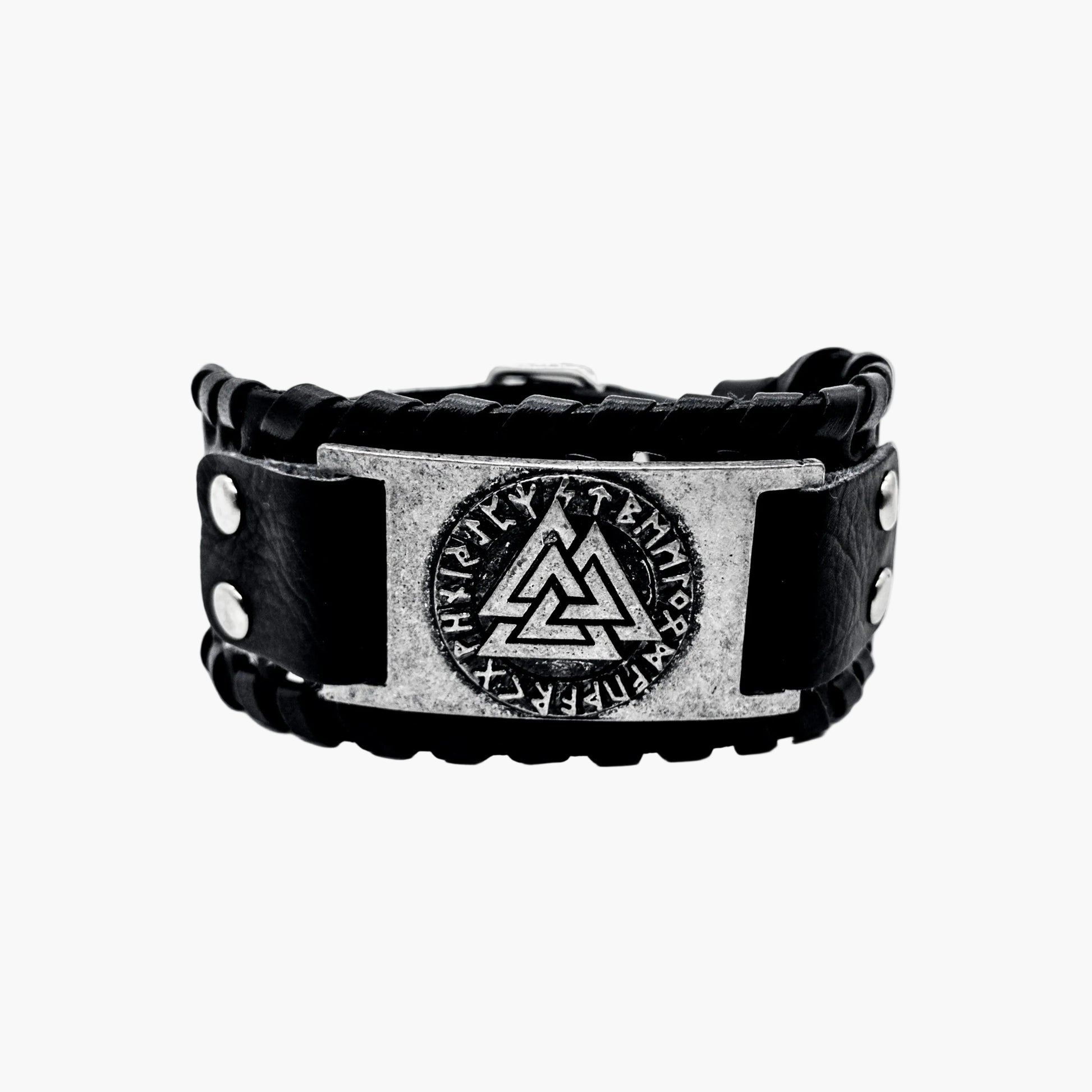 HOUSE OF ROK Valknut Silver Plated Leather Cuff Bracelet