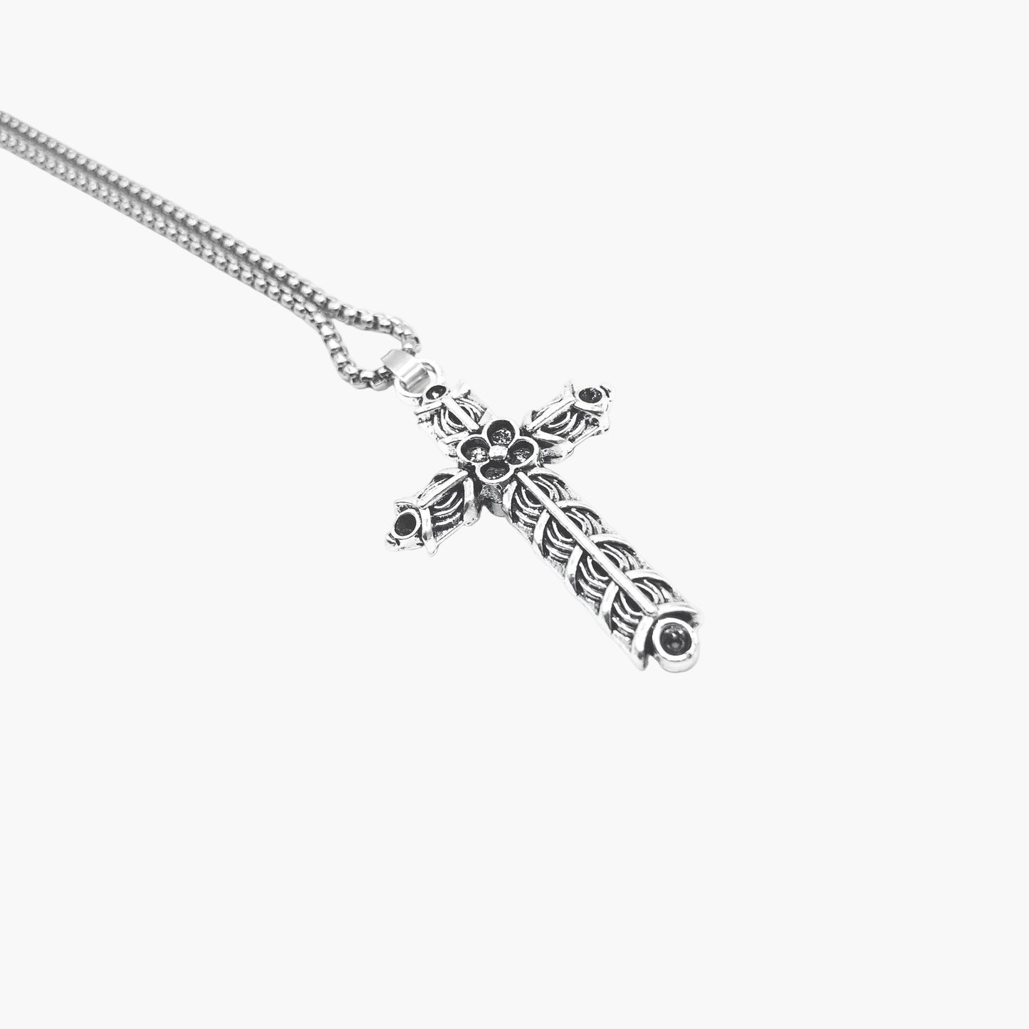 right angle view of Viking Cross stainless steel pendant