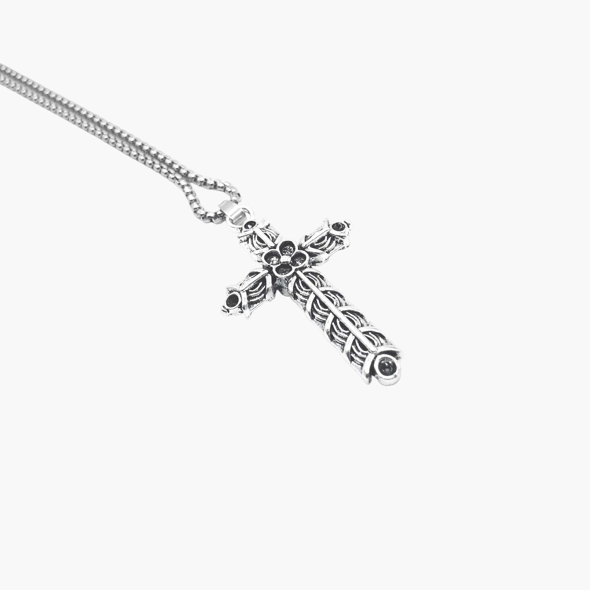 right angle view of Viking Cross stainless steel pendant