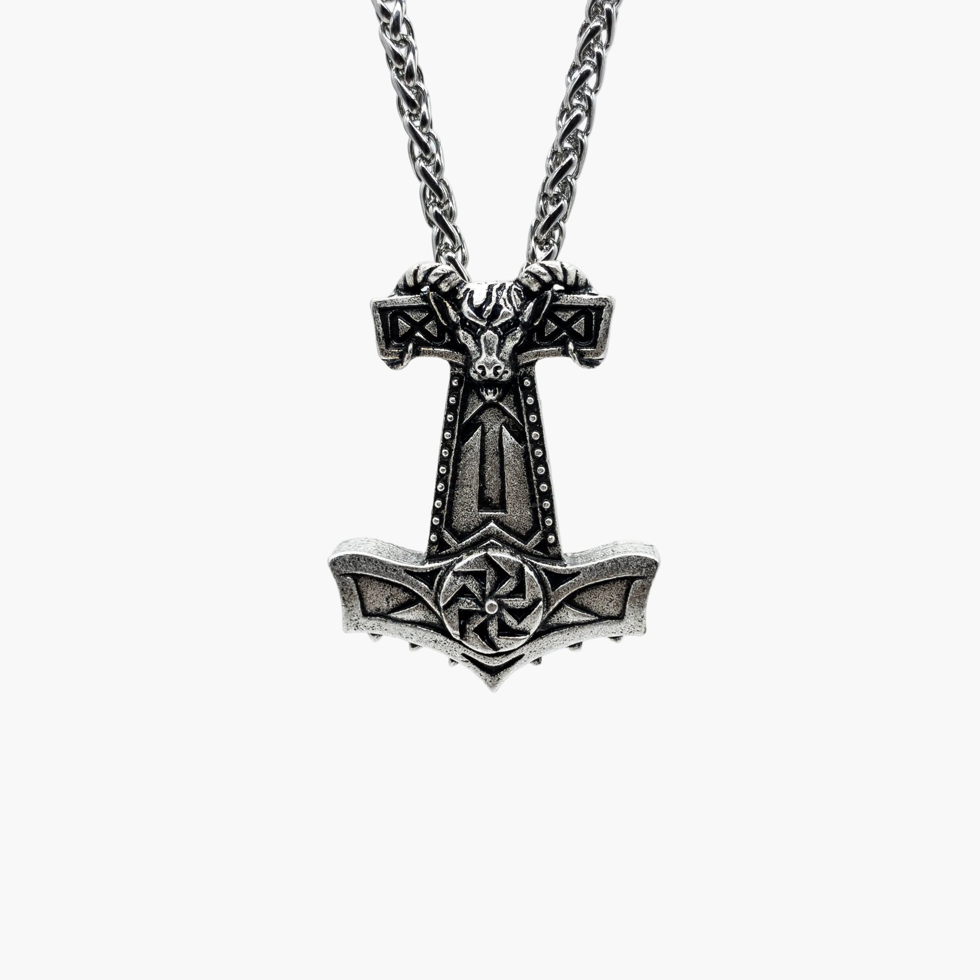 detachable goat mounted on Mjolnir pendant detail