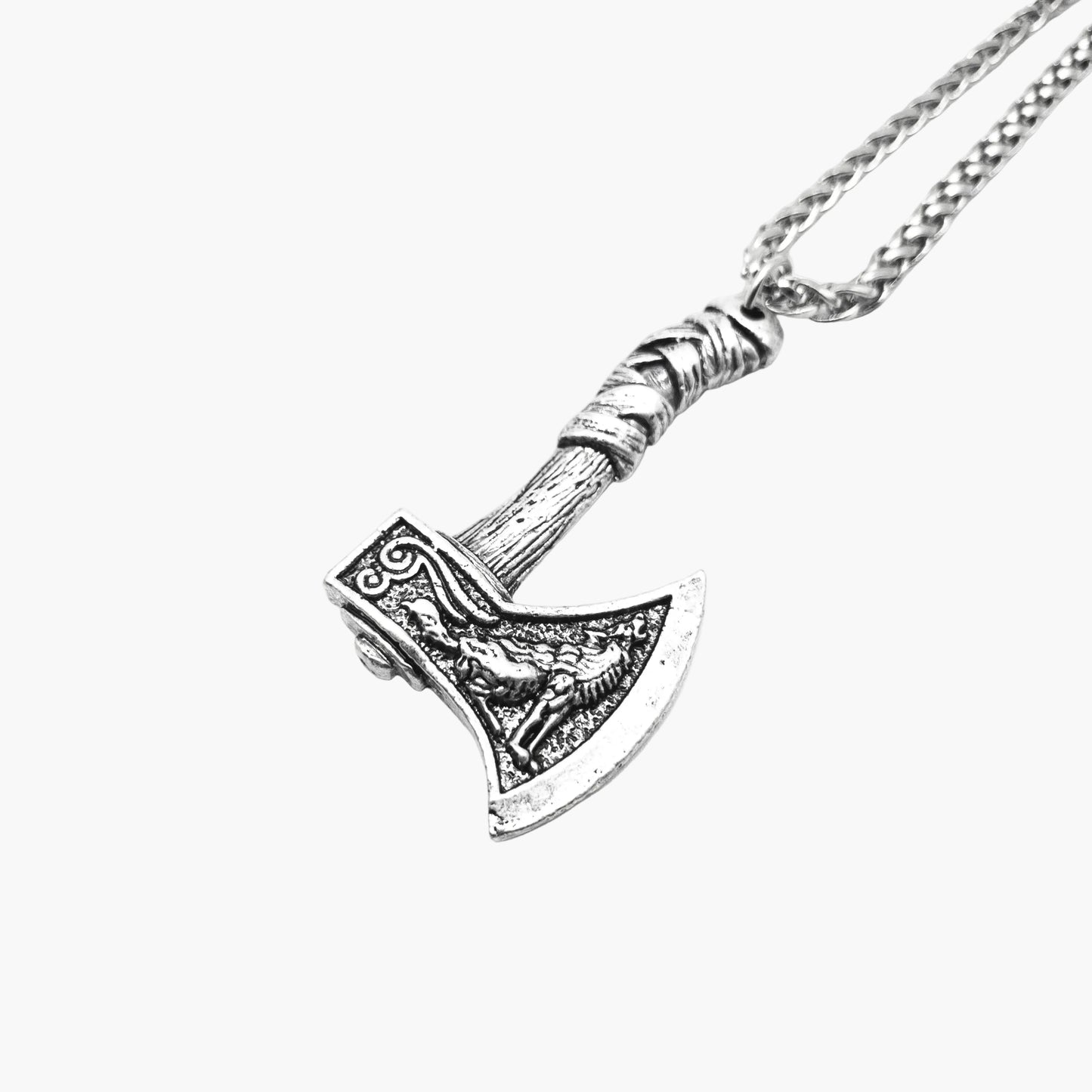 left angle view of War Axe pendant in 316L stainless steel