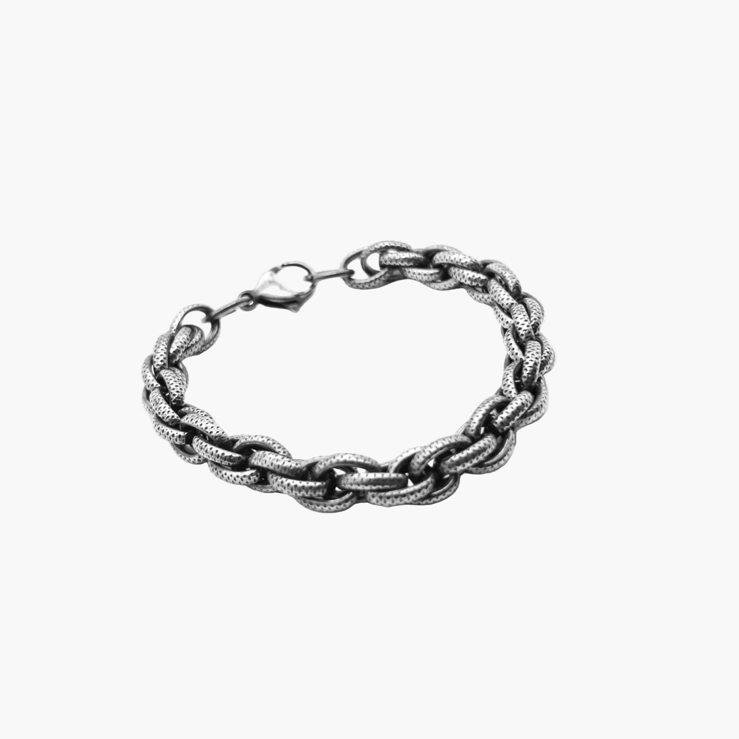 left angled view of War Rebel Links polished silver link bracelet HOUSE OF ROKt 