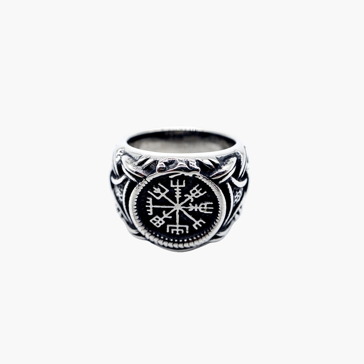 top down view of Wayfarer stainless steel ring showing band profile