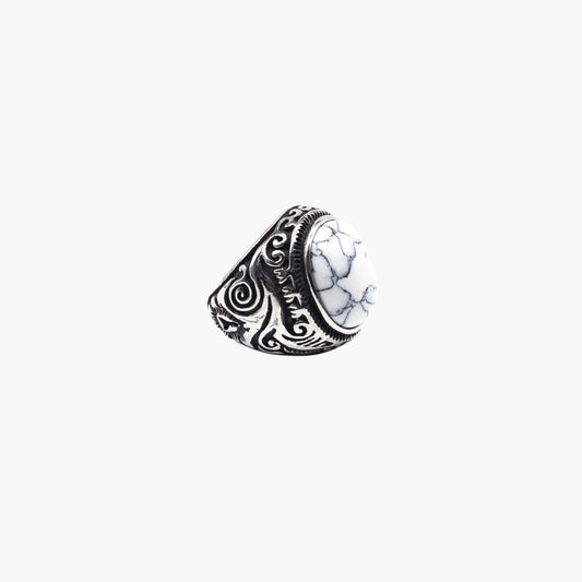 HOUSE OF ROK White Stone Ring with White Opal Bezel Setting