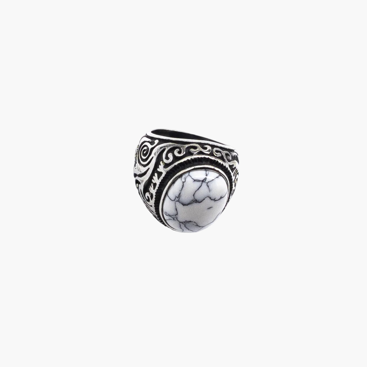 angled view of white opal statement ring