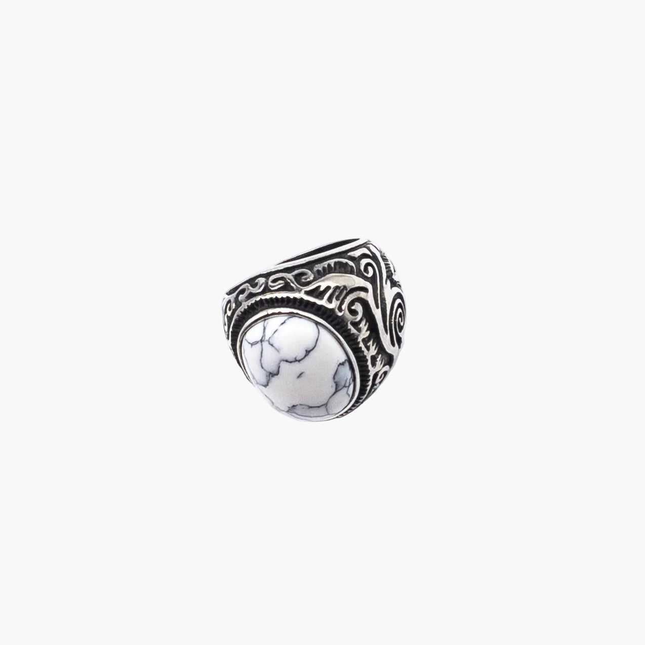 top down view of white opal stone setting from the left