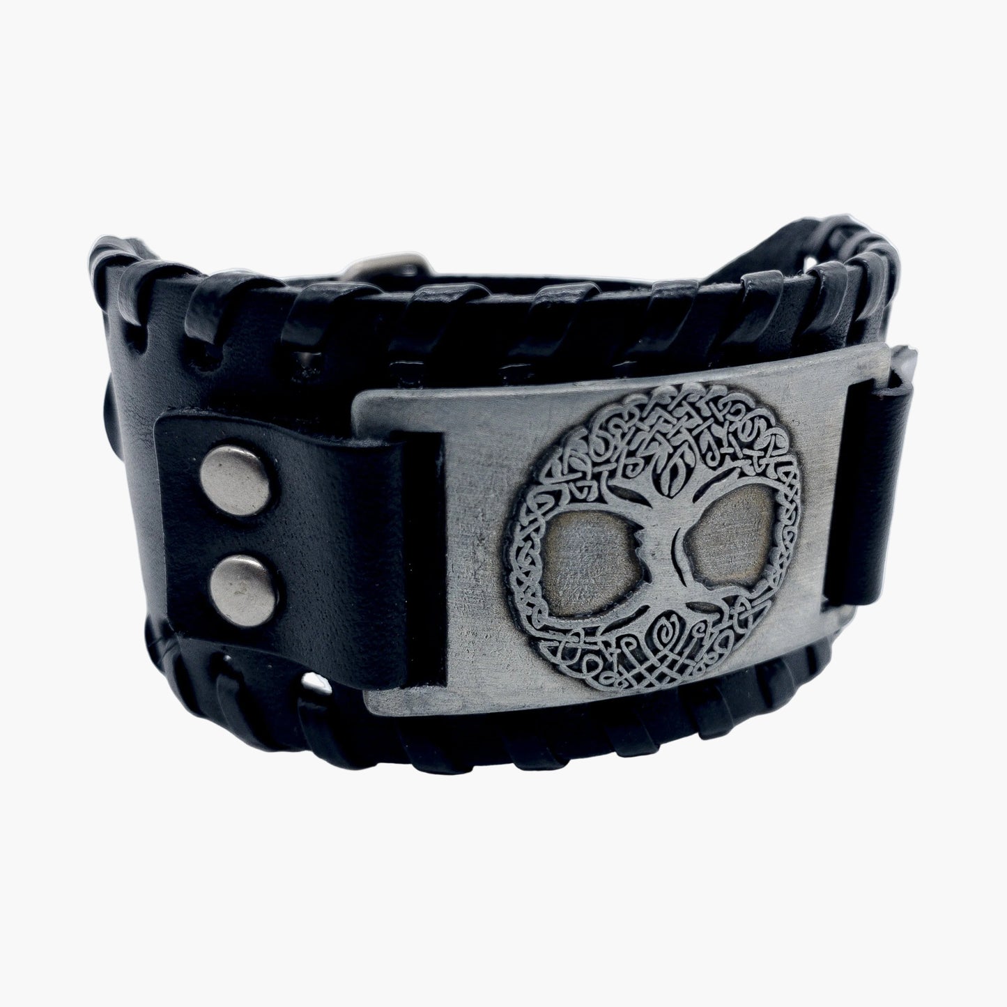 right side view of Yggdrasil stainless steel cuff bracelet